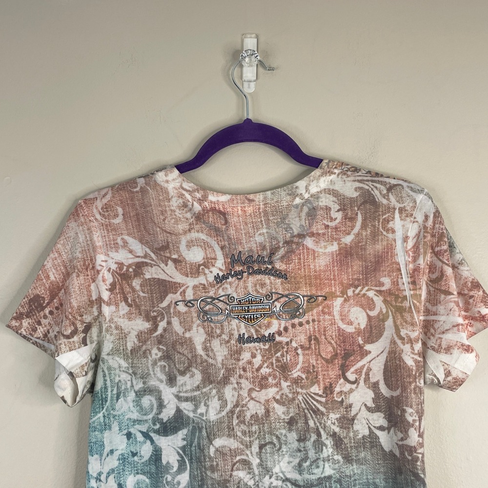 Vintage Harley Davidson Y2K Graphic Top Womens Medium Wings Logo Bedazzled Maui - Picture 14 of 16